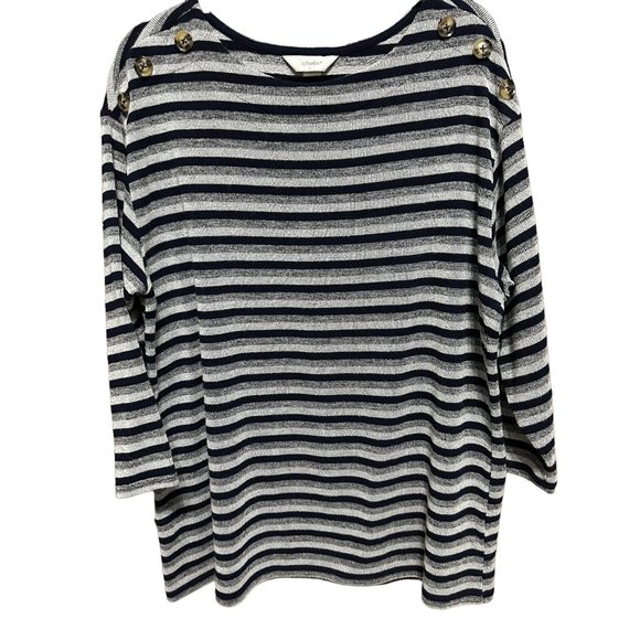 C J Banks size 1X blue striped soft button accents pullover top - Picture 1 of 7